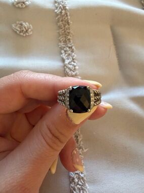 David Yurman Ring with Black Onyx Cushion Stone - Size 6
